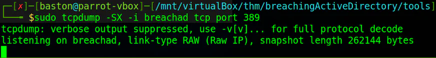 Running the tcpdump command on my machine