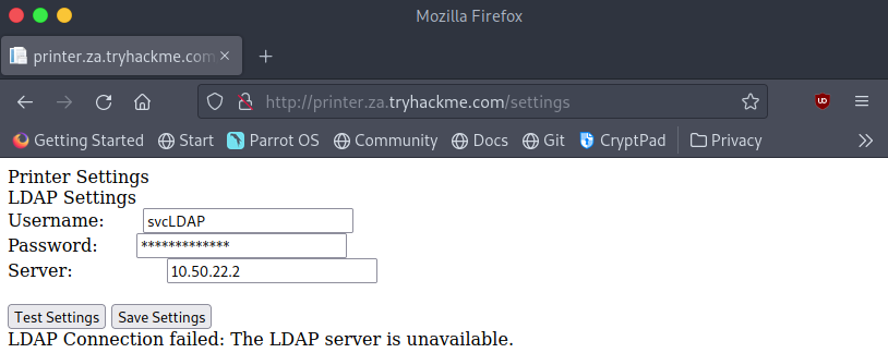 Printer website with my machines IP