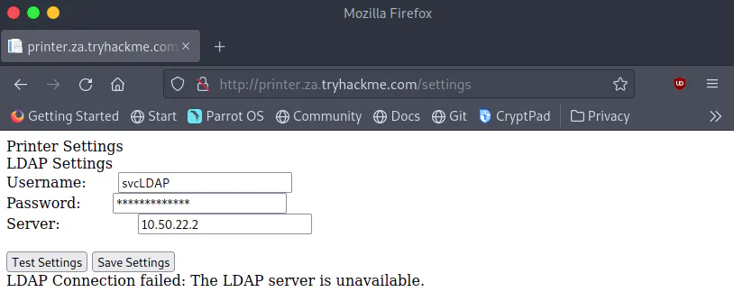 Printer website with my machines IP