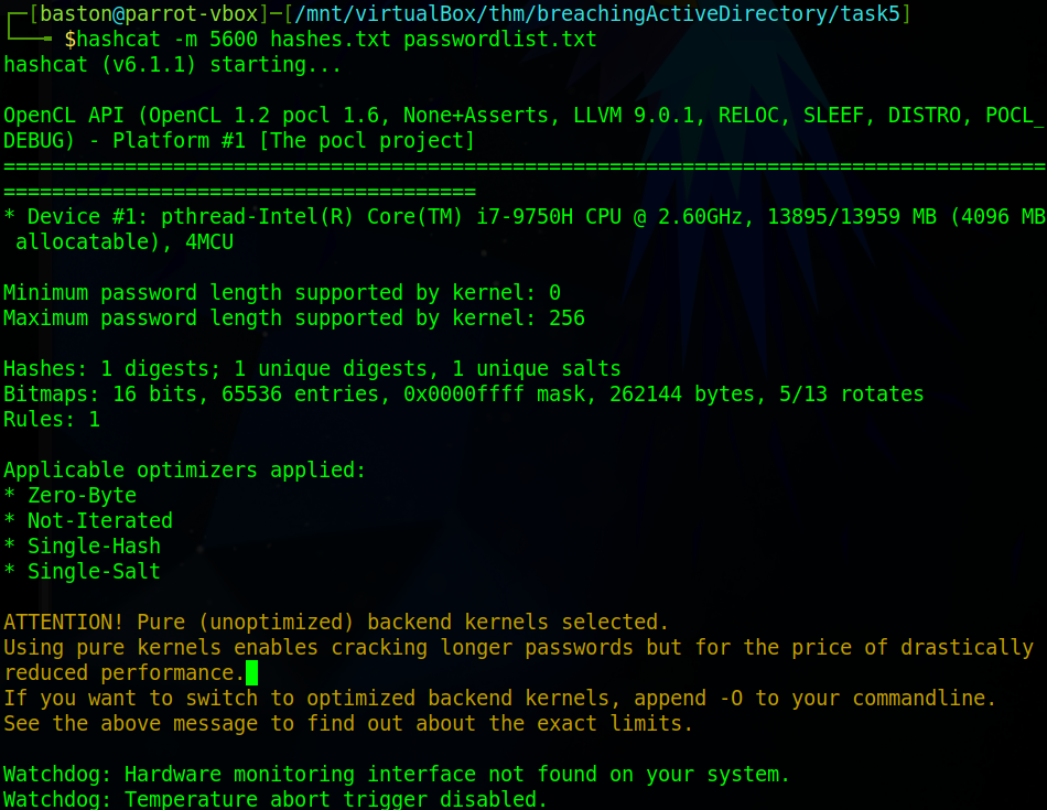 Running hashcat on the hashes