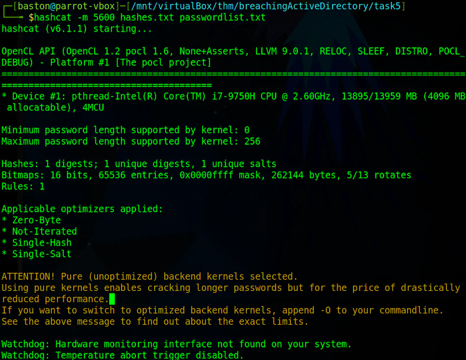 Running hashcat on the hashes
