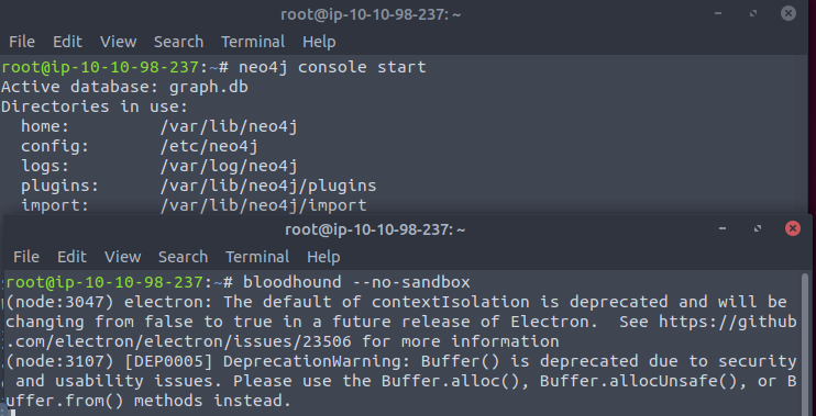 Starting neo4j and BloodHound