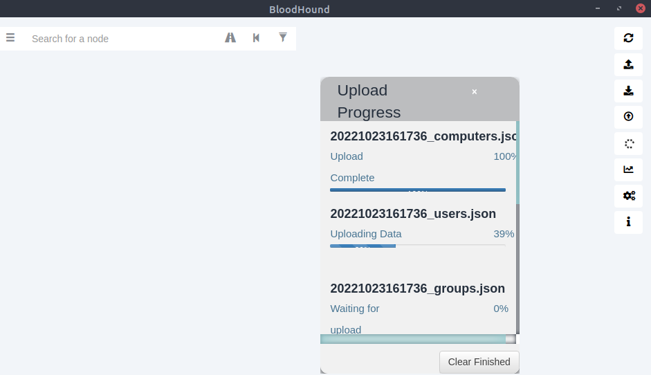 Uploading the zip file to BloodHound