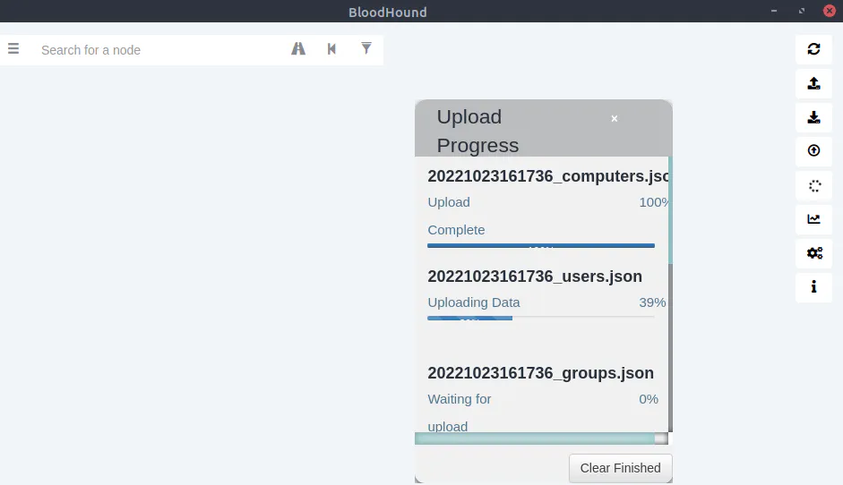 Uploading the zip file to BloodHound