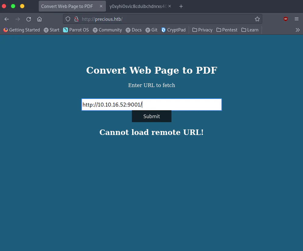 http://precious.htb/ website