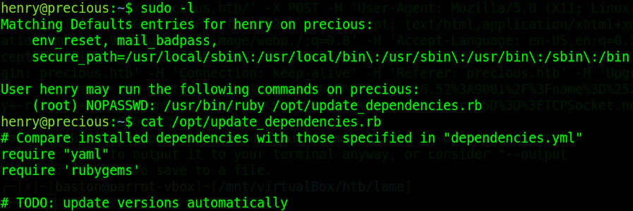 output of sudo -l