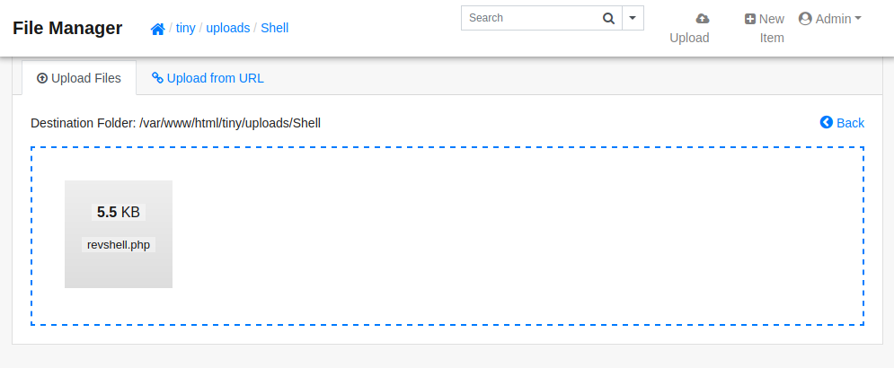 Tiny uploads directory, uploaded reverse shell