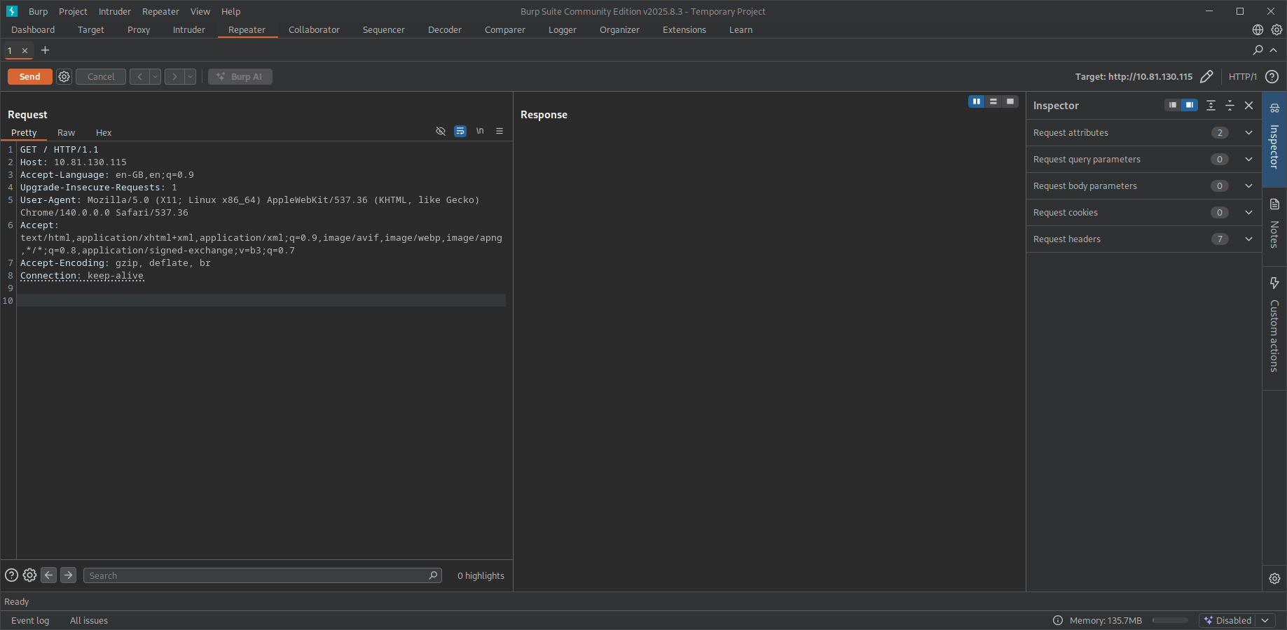 Burp Suite, Repeater tab populated