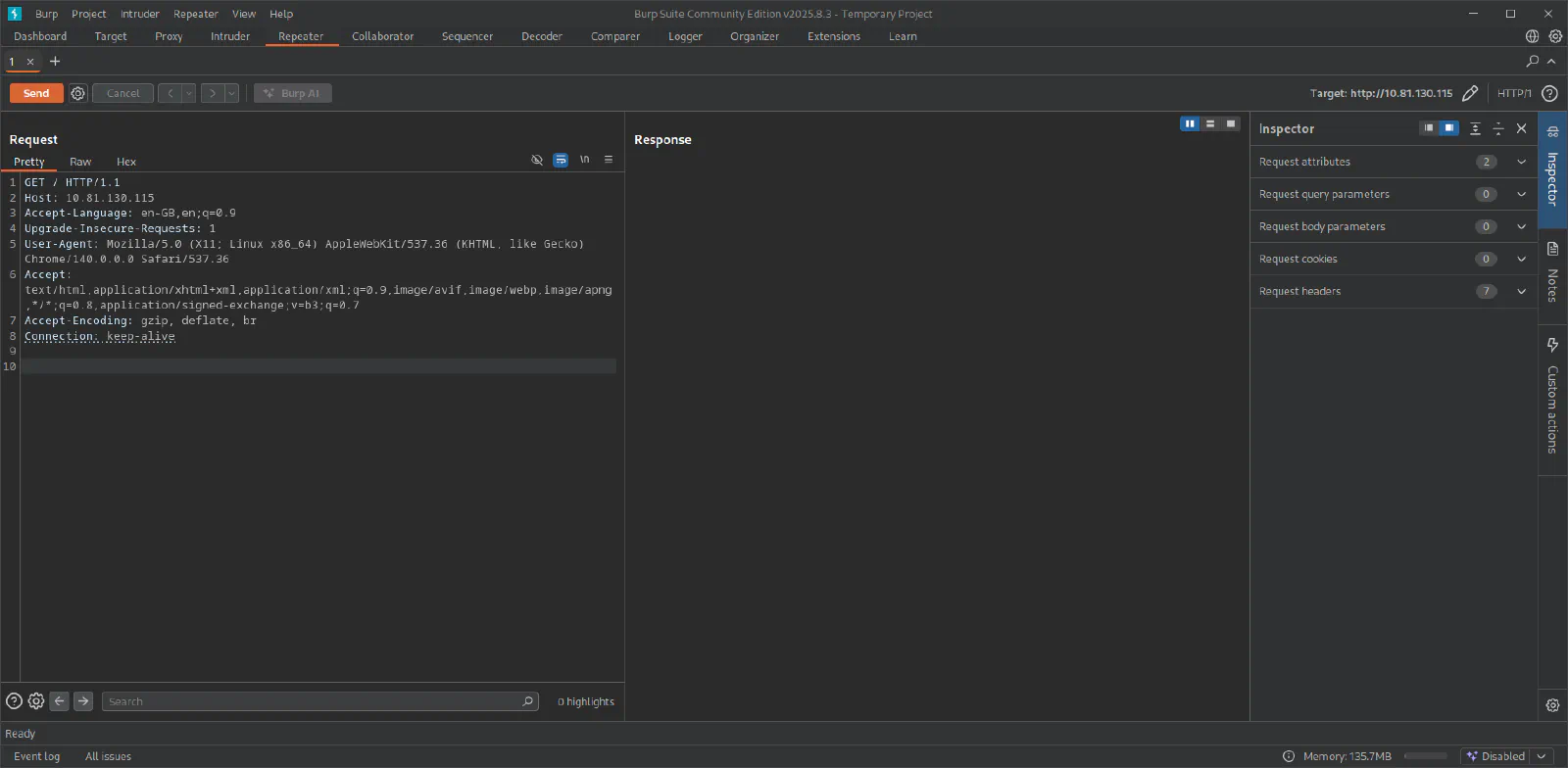 Burp Suite, Repeater tab populated