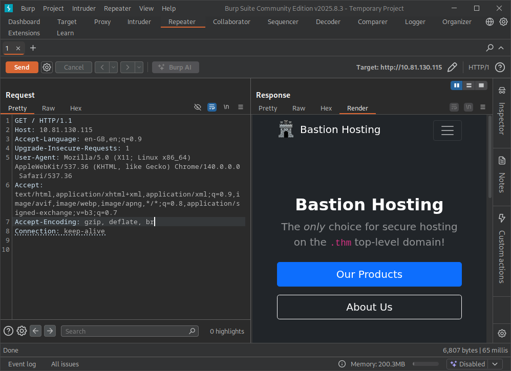 Burp Suite, Repeater response on the Render tab
