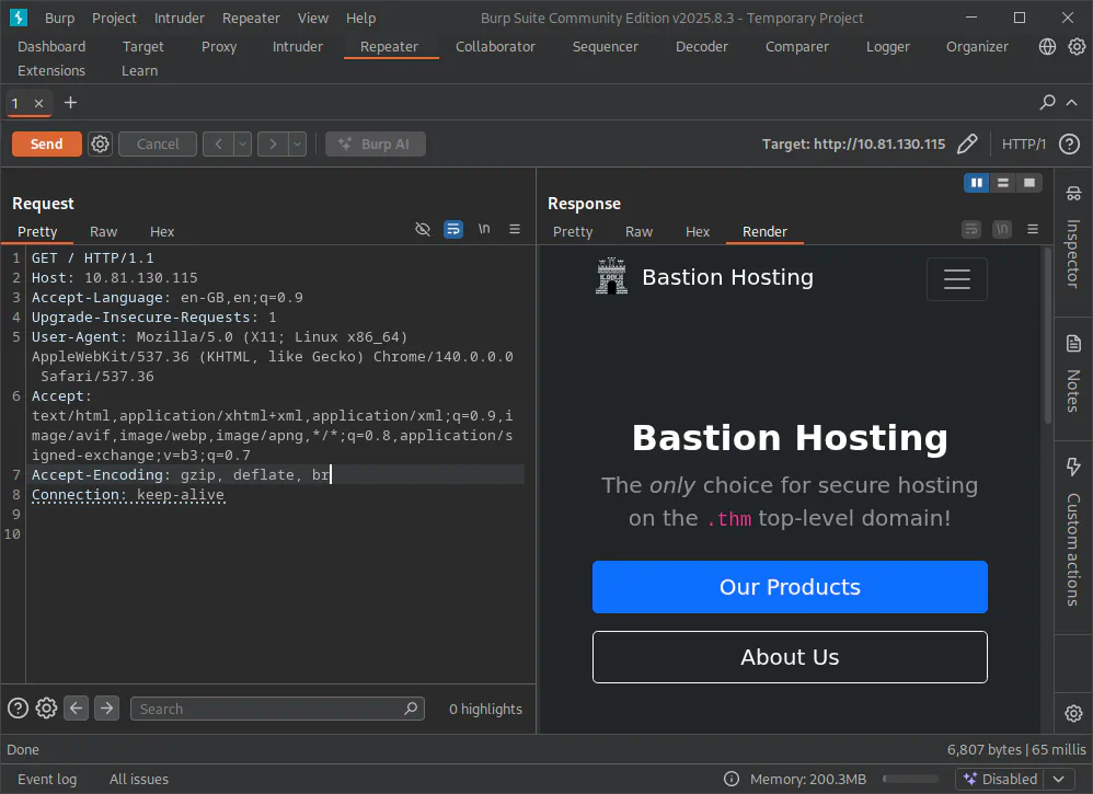 Burp Suite, Repeater response on the Render tab