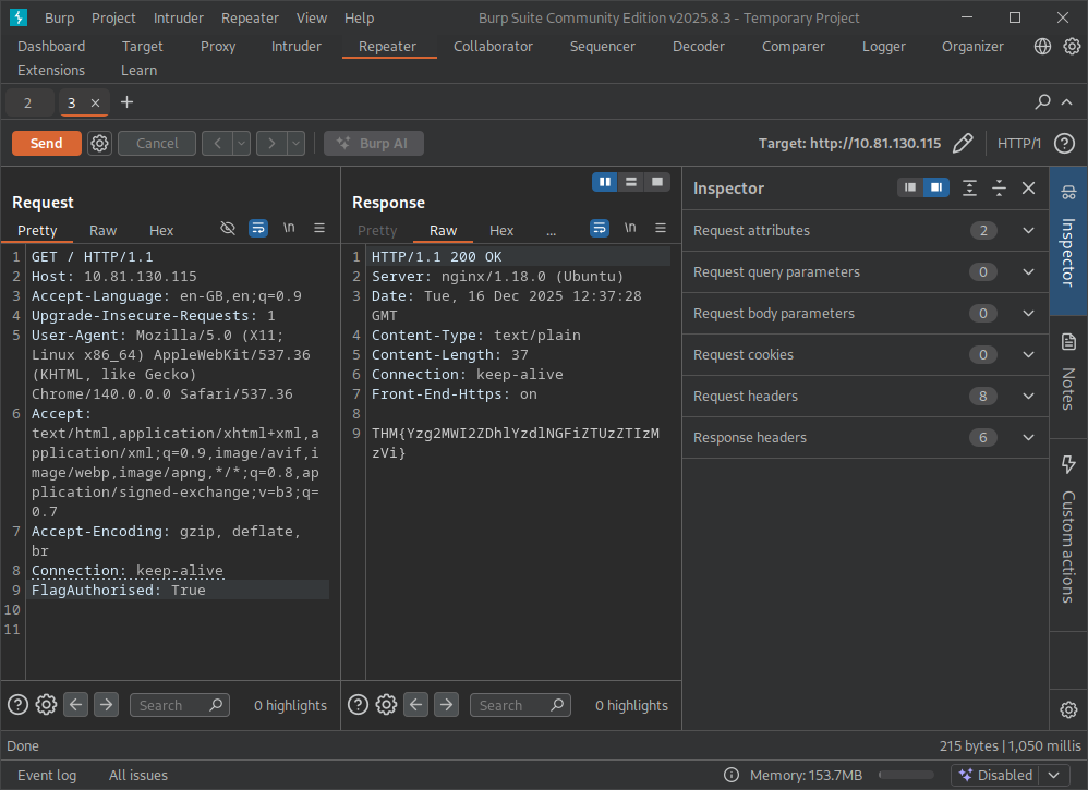 Burp Suite, custom header added to the request