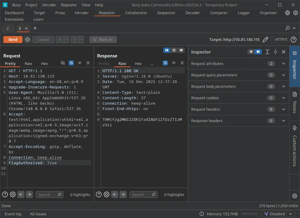Burp Suite, custom header added to the request