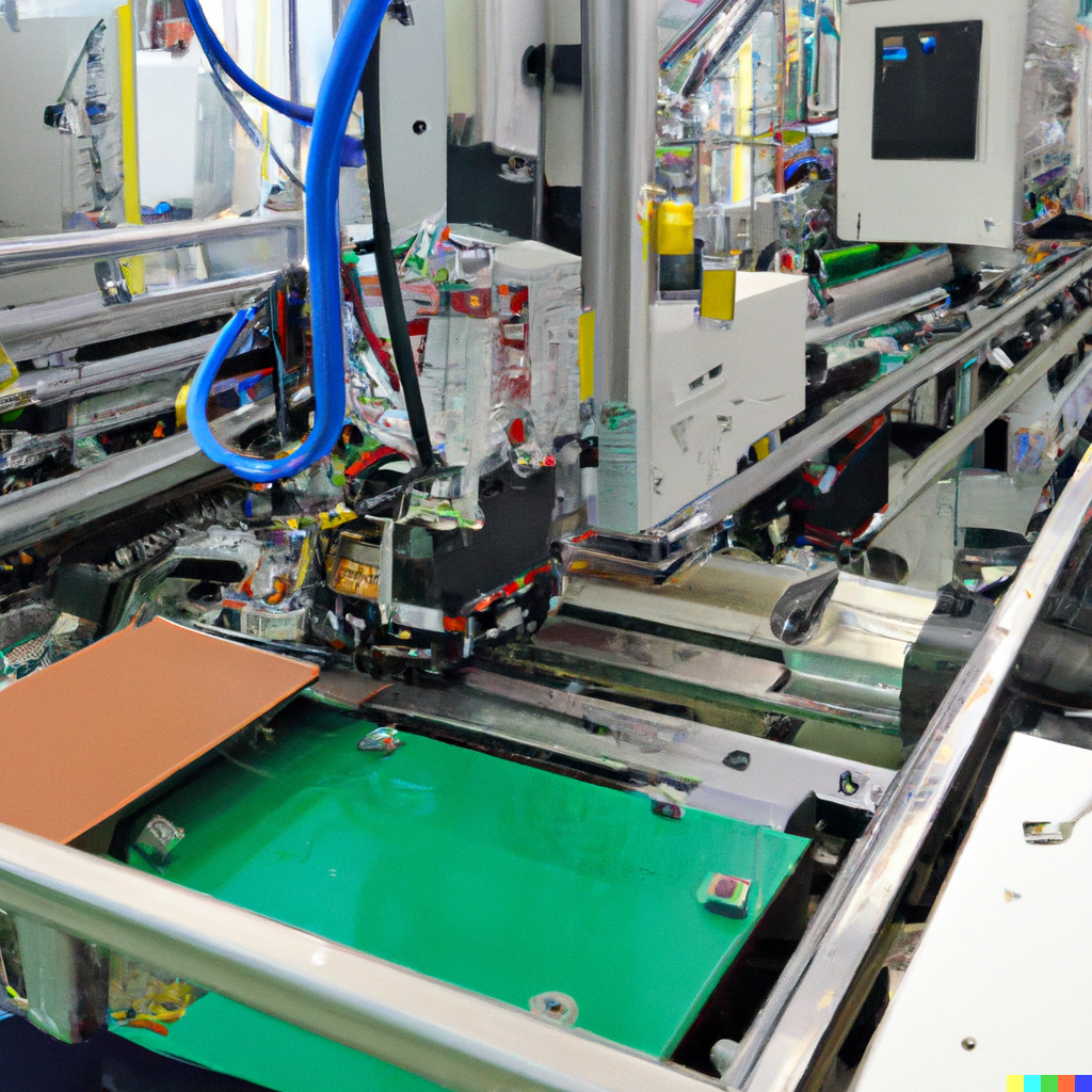 AI generated image of a PCB production line that requires OT Cyber Security
